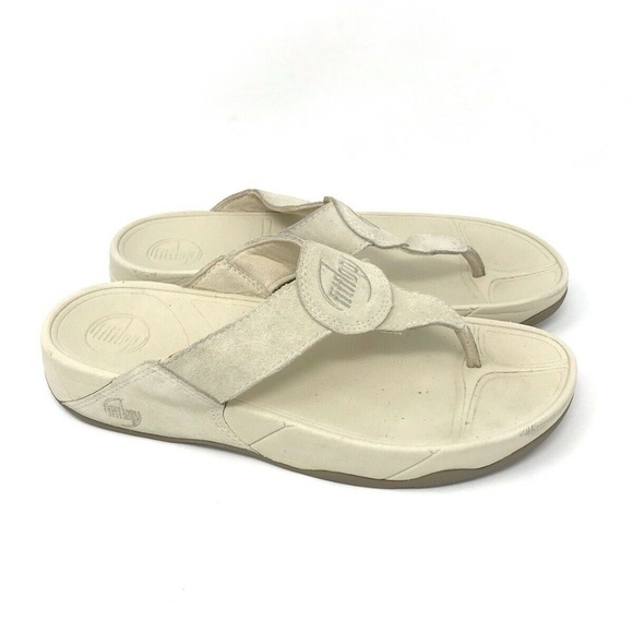 Fitflop Oasis Stone Suede Leather Thong Sandals 10 - Picture 1 of 8